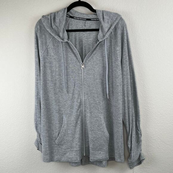 Calvin Klein Performance Ruched Sleeve Zip Up Gray Athletic Hoodie 2X NWT - Picture 11 of 12